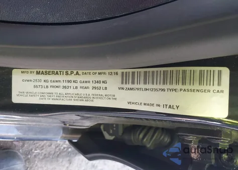 2017 Maserati Ghibli S Q4 z USA, uszkodzony, nr VIN ZAM57RTL0H1235799